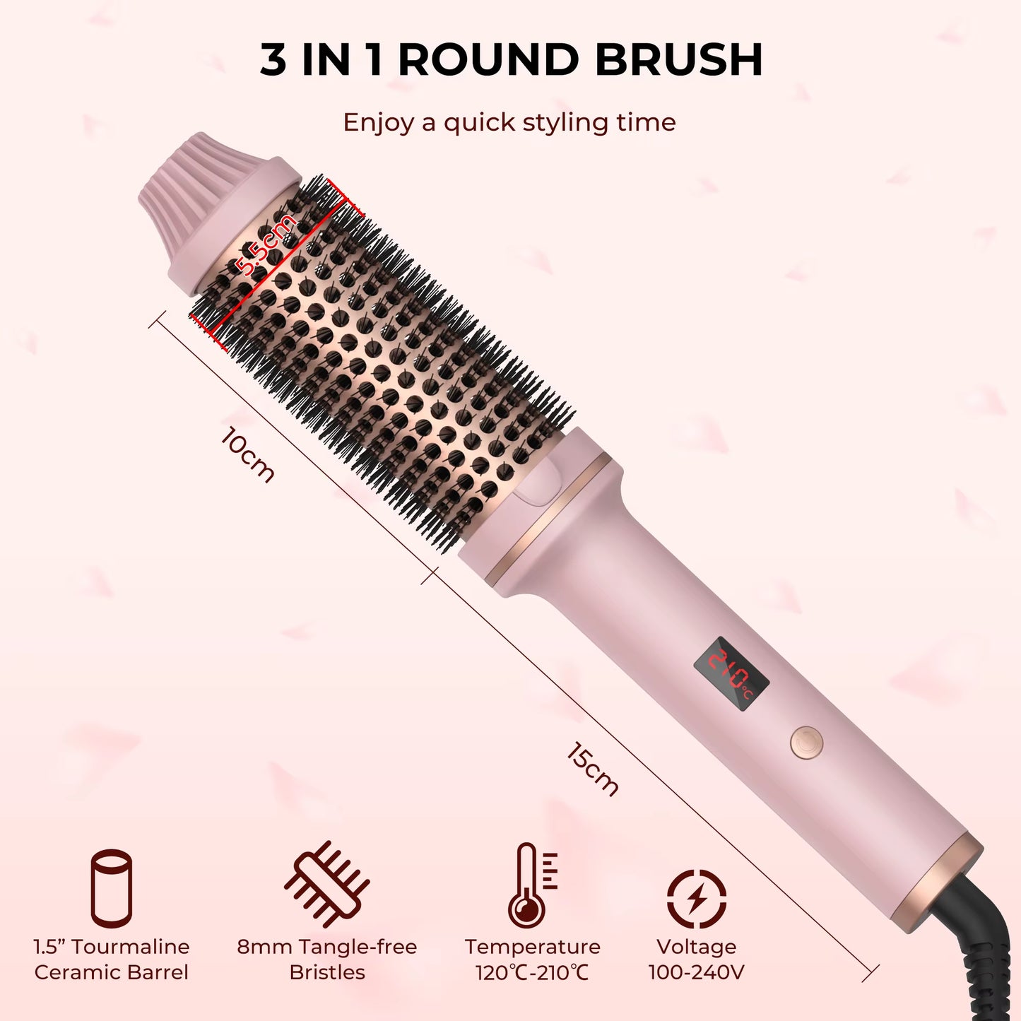 1.5-Inch Ceramic Thermal Hair Curling Brush - Electric Heated Round Brush and Hair Curler Comb