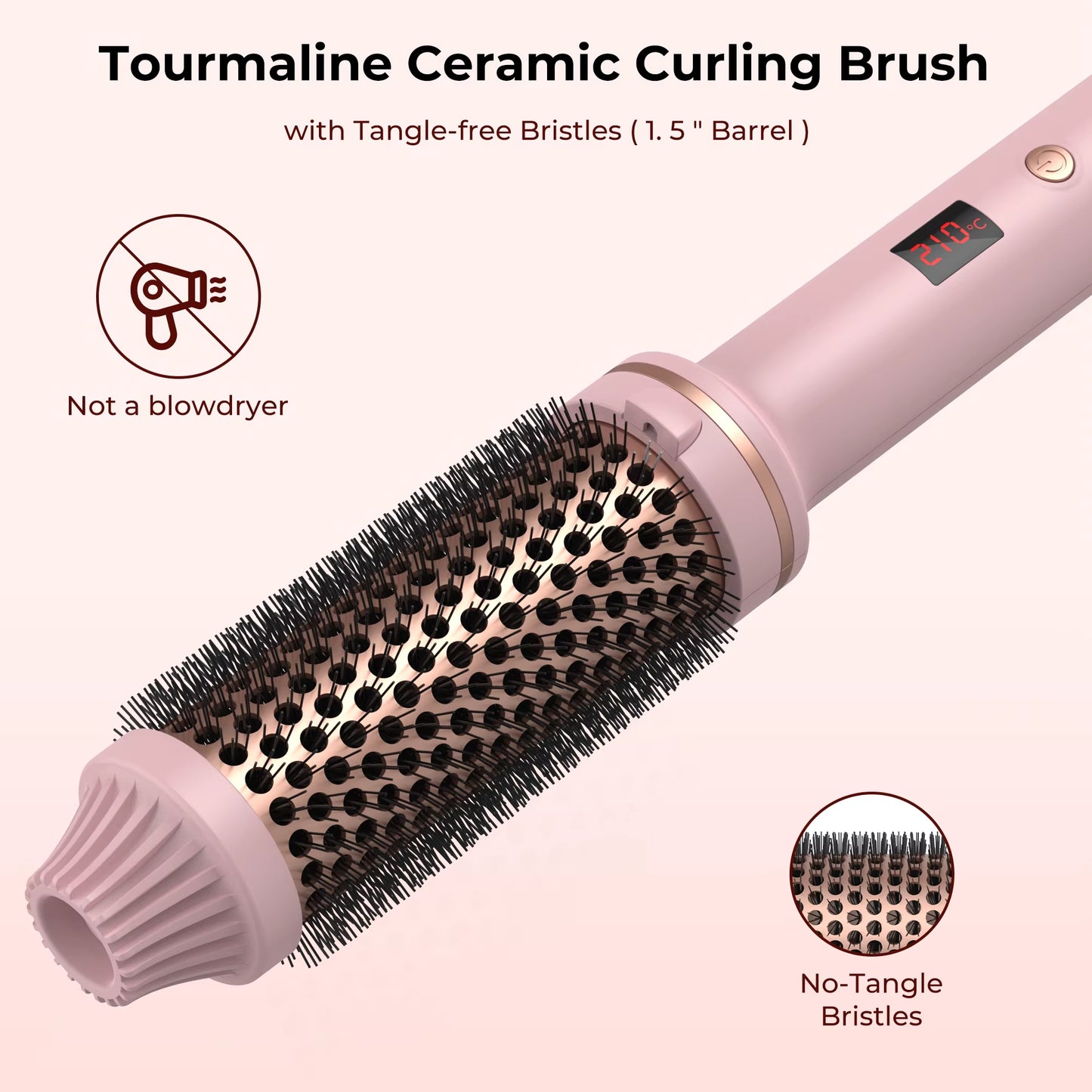 1.5-Inch Ceramic Thermal Hair Curling Brush - Electric Heated Round Brush and Hair Curler Comb